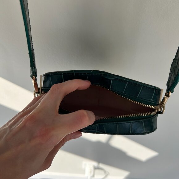 Pop & Suki Crossbody Camera Bag Emerald Green Croc Leather - Picture 5 of 8